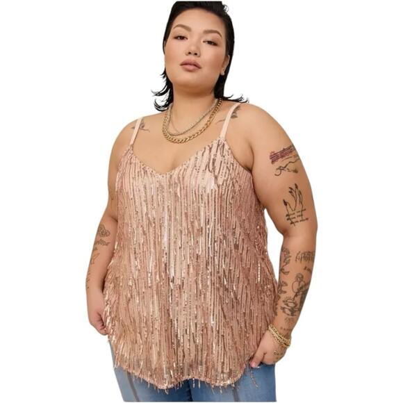 torrid Tops - Torrid Sophie Gold Sequin Fringe Swing Cami - Size 4X